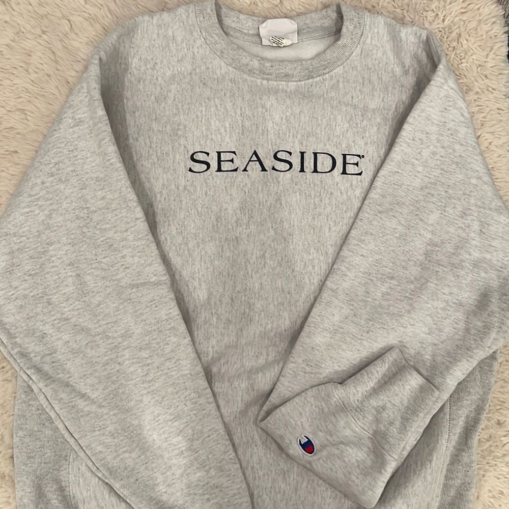 Oversized White Seaside Champion Crewneck Sweatshirt Size M